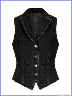 Sleeveless Denim Vest Women Button Down Jean Vest Top